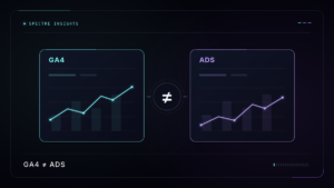 Two analytics panels show different conversion paths, illustrating why GA4 and Google Ads reports do not always match.